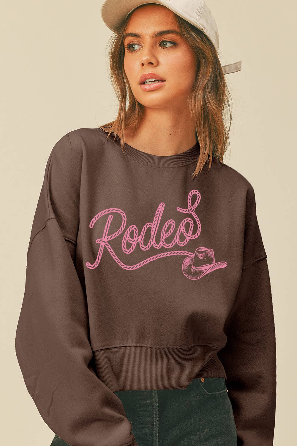 Rodeo Hat Short Cropped Long Sleeve Sweatshirt