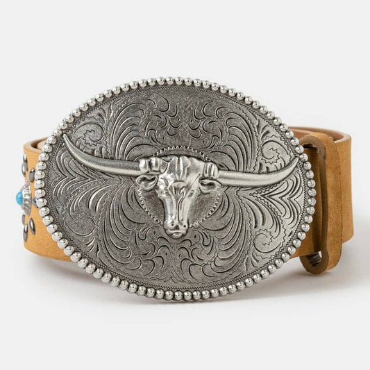 Large Western Long Horn Buckle Belt