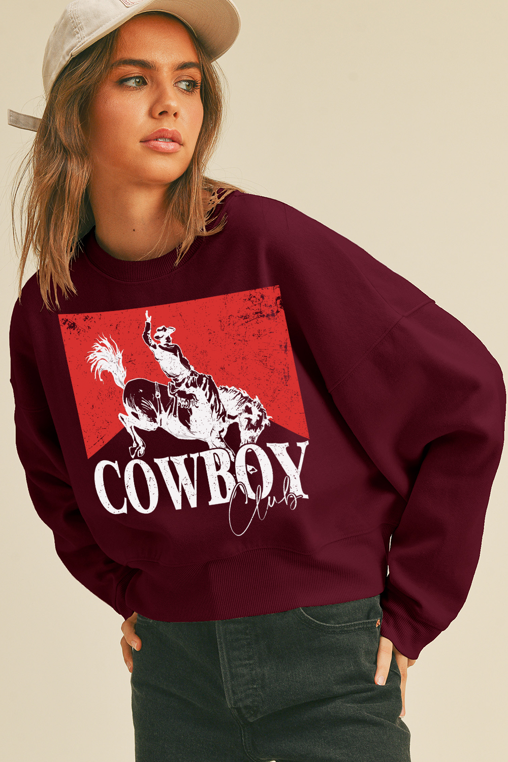 Cowboy Club Short Cropped Long Sleeve Sweatshirt