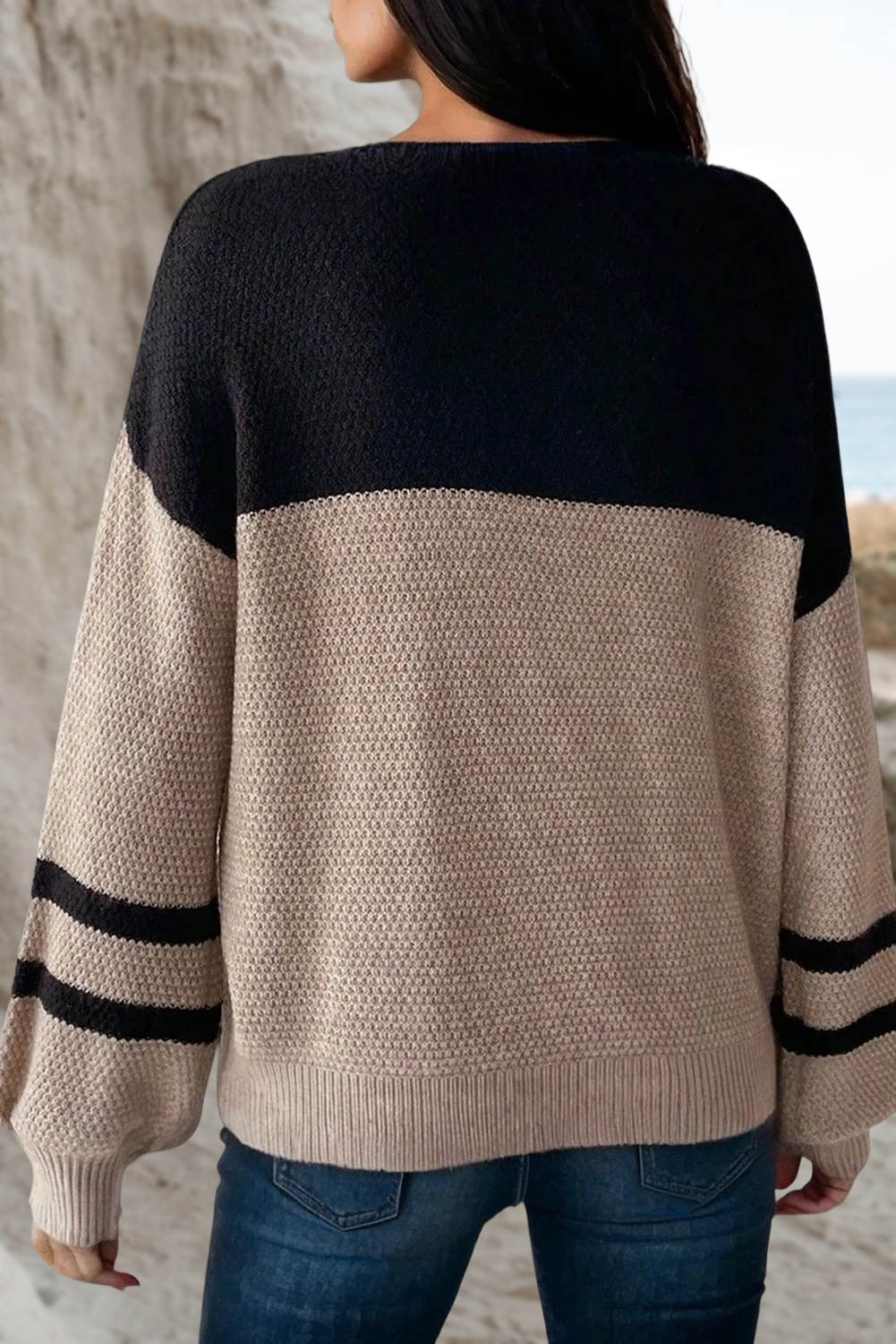 Cozy Color Block Striped Sleeve Sweater | S-XL