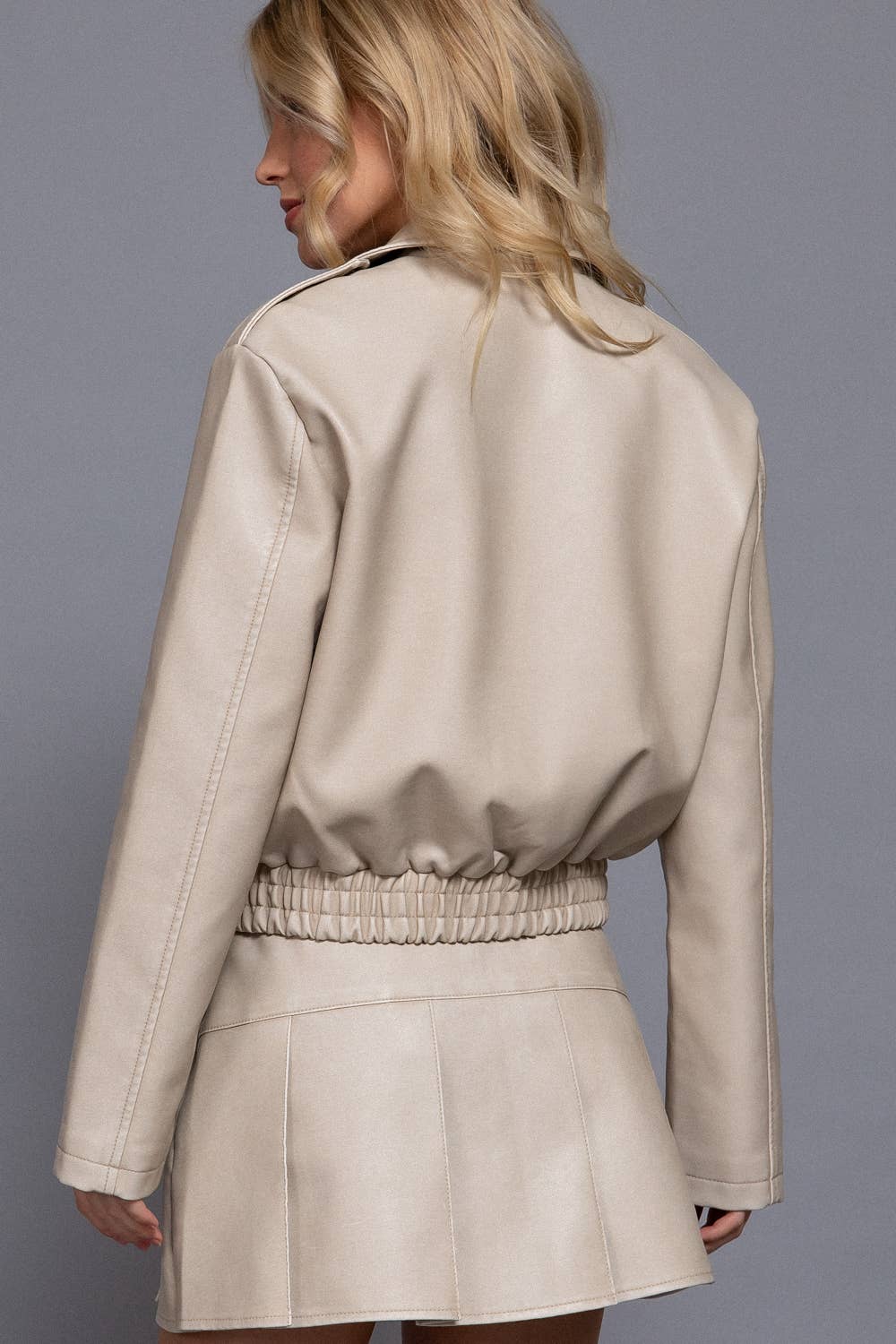 Long Sleeve Wash Effect Faux Leather Jacket