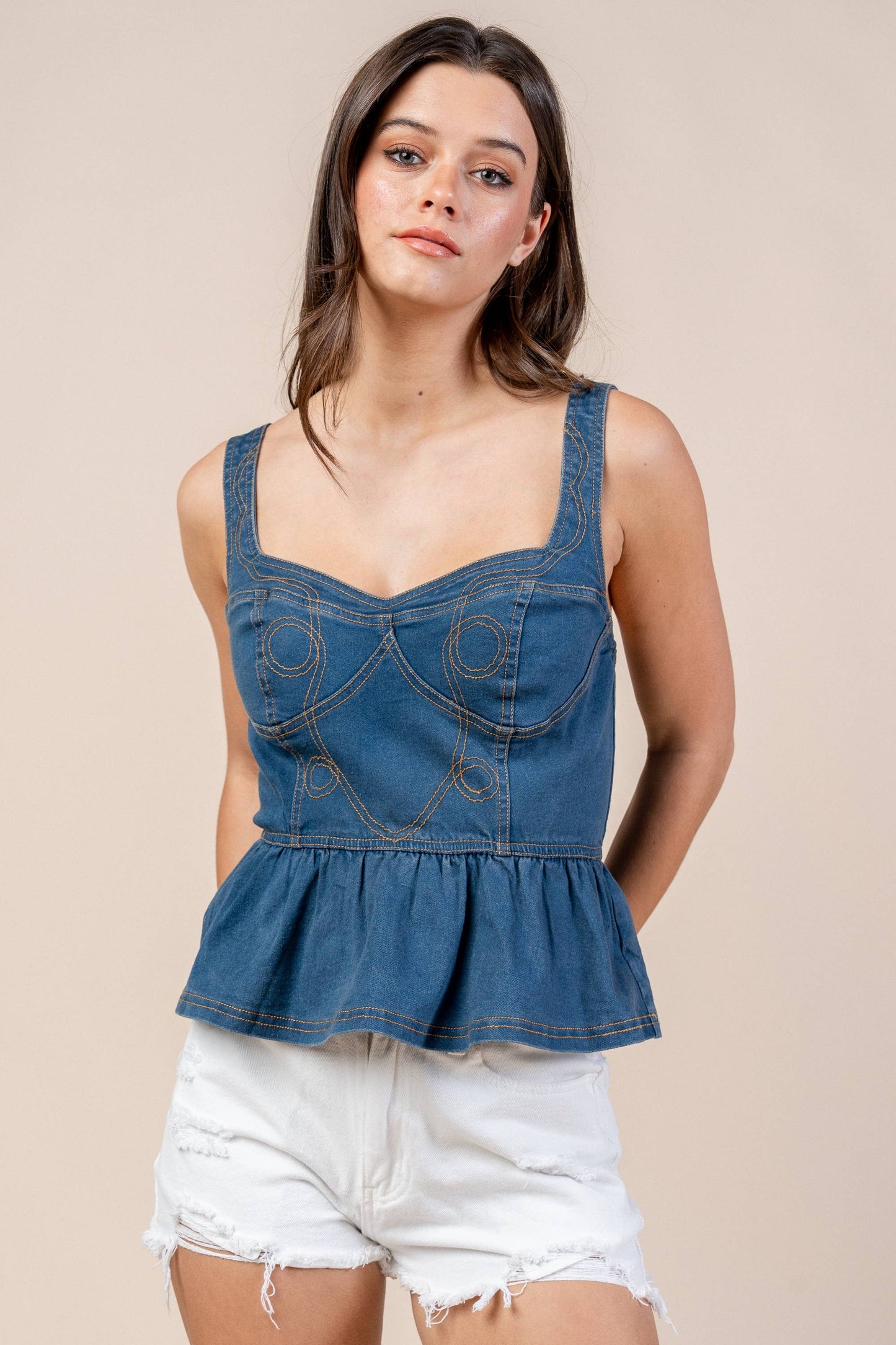 CT10369N STRETCH DENIM TOP