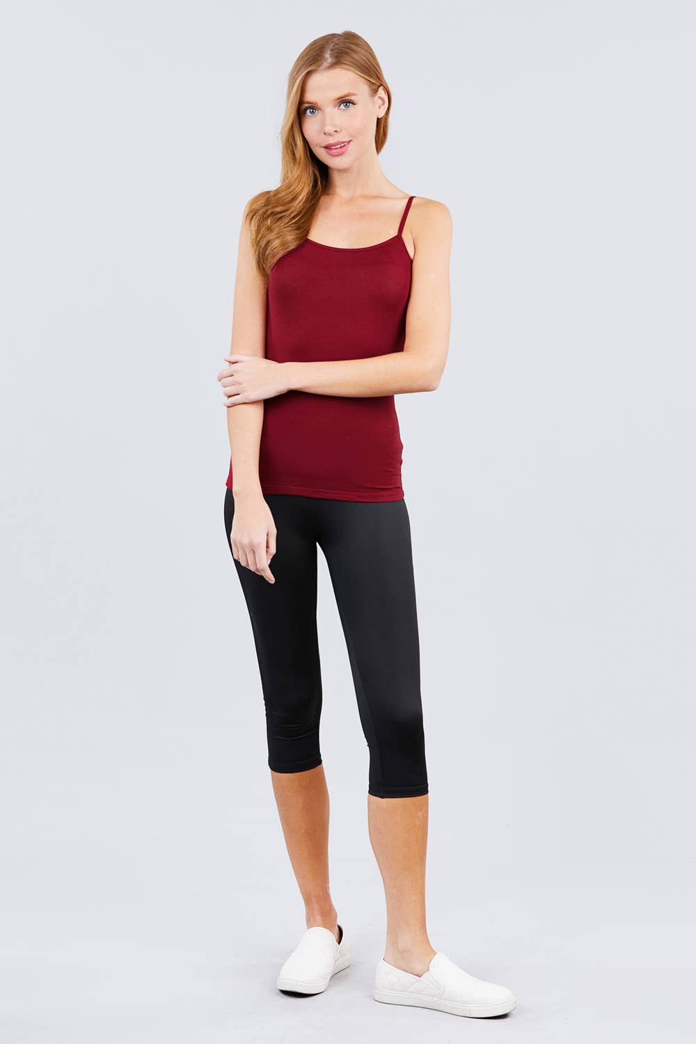 Basic Adjustable Spaghetti Strap Cropped Cami with Shelf Bra