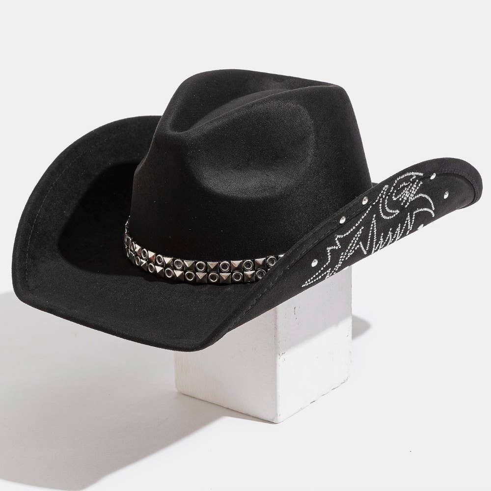 Studded Strap Rhinestone Decor Western Cowboy Hat