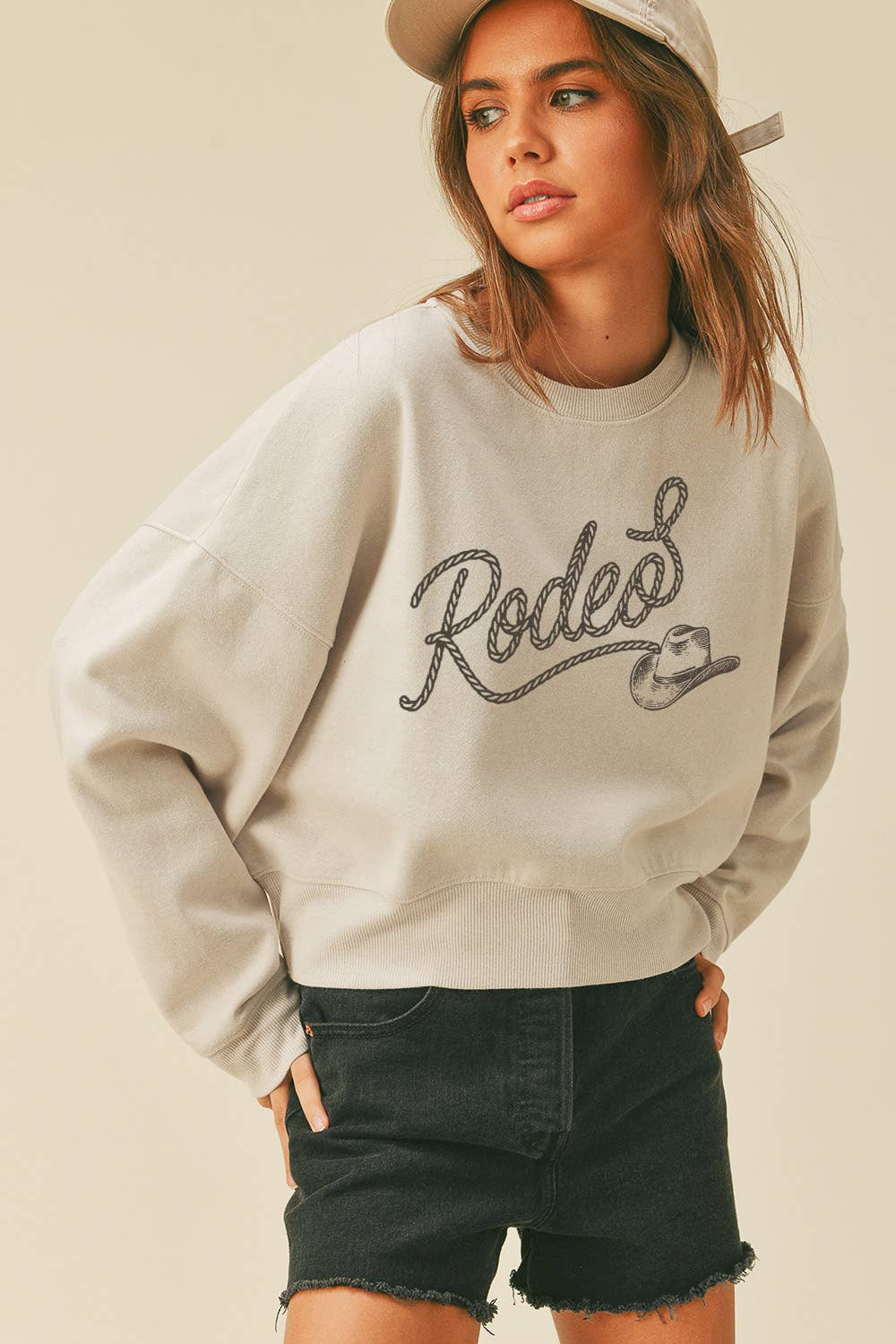Rodeo Hat Short Cropped Long Sleeve Sweatshirt