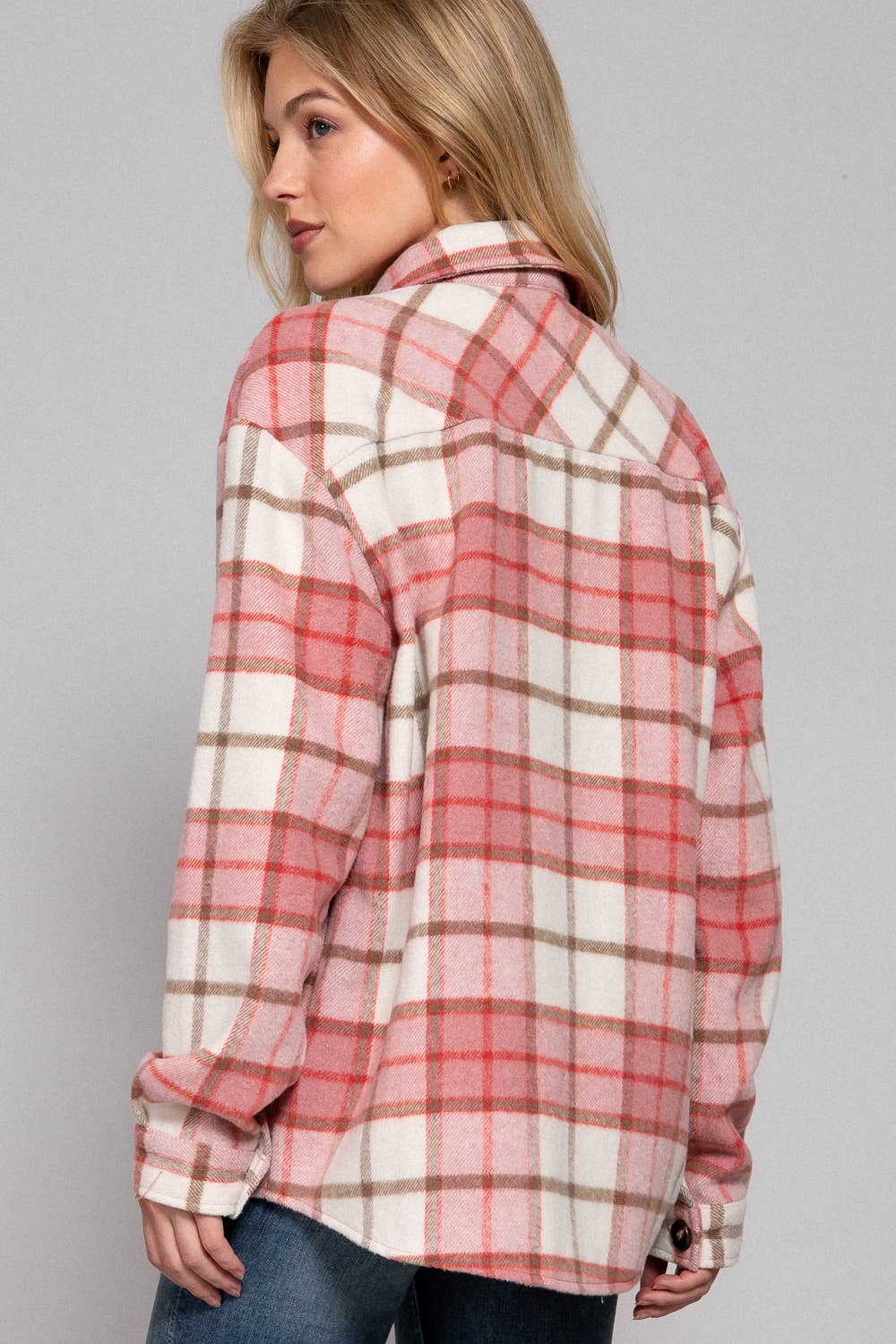 Long Sleeve Wool Blend Plaid Button Down Casual Jacket