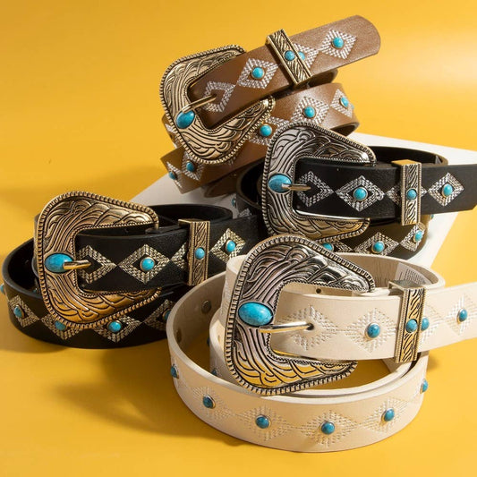 Western Embroidered Buckle Pattern Faux Leather Belt