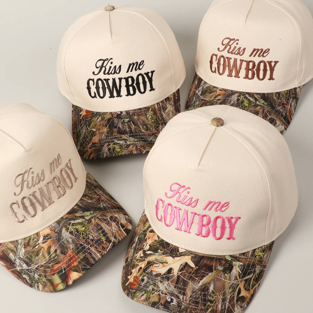 Kiss Me Cowboy Embroidery Two-Tone Cap