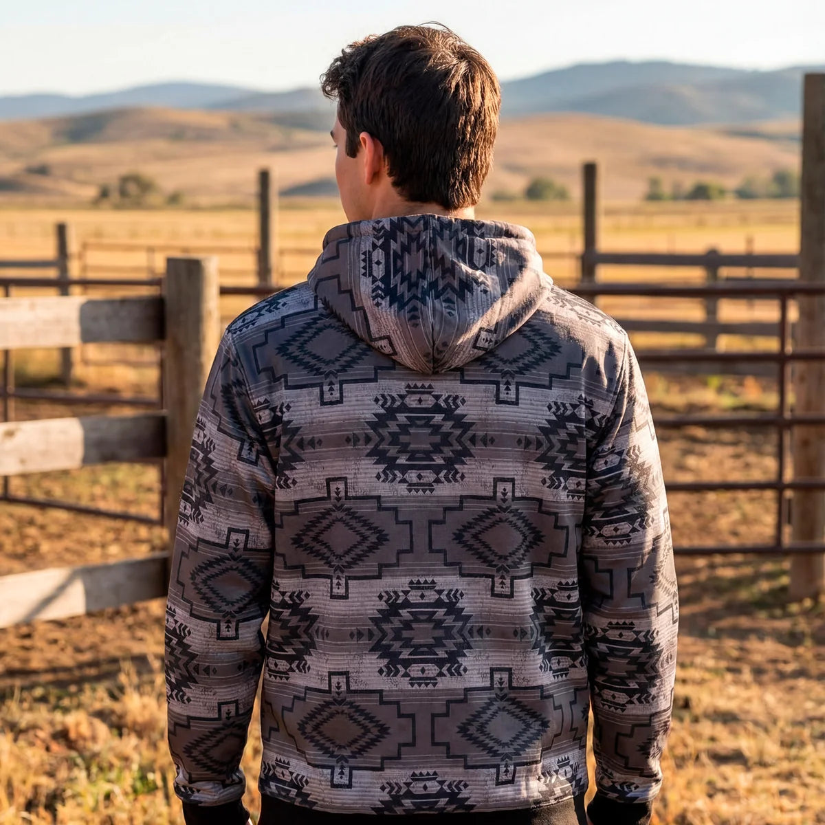 Lazy J Ranch Aztec Long Sleeve Hoodie - Charcoal Grey