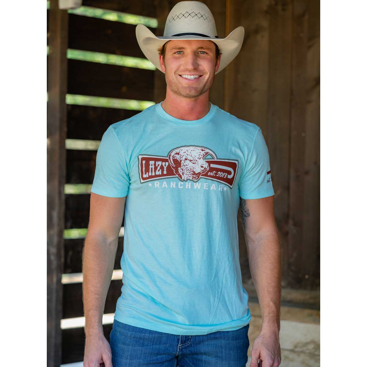 Lazy J Ranch Diamond Banner Short Sleeve T-Shirt - Seafoam Green