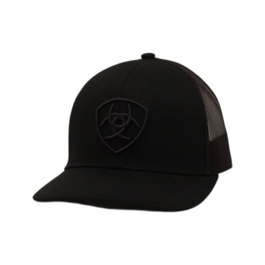 ARIAT BLACK ON BLACK SHIELD LOGO - HATS CAP