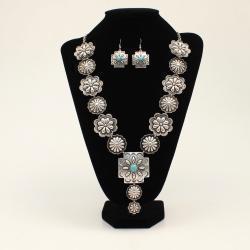 Blazin Roxx Necklace Set Round Flower Turquoise Stones