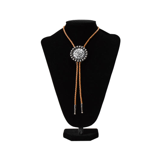 Double S Bolo Tie Clear Crystal Center