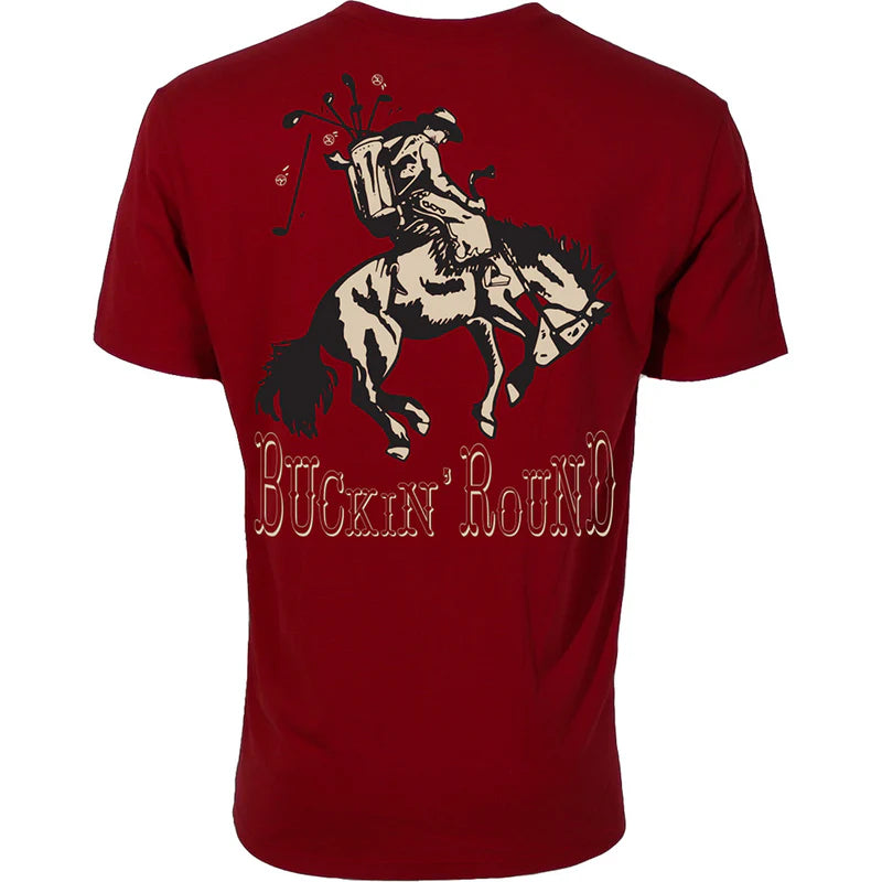 "Buckin' Round" Red Cowboy Golf T-shirt