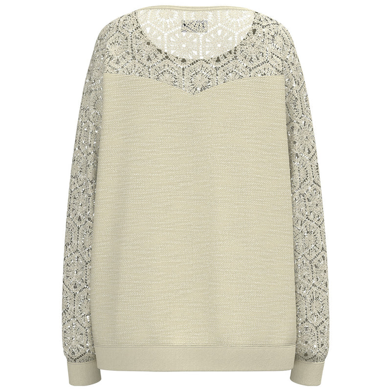 "Stallion Crew" Ladies Pullover Cream w/ Crochet Detail