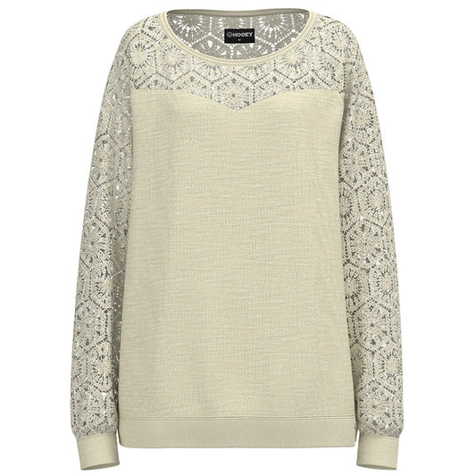 "Stallion Crew" Ladies Pullover Cream w/ Crochet Detail