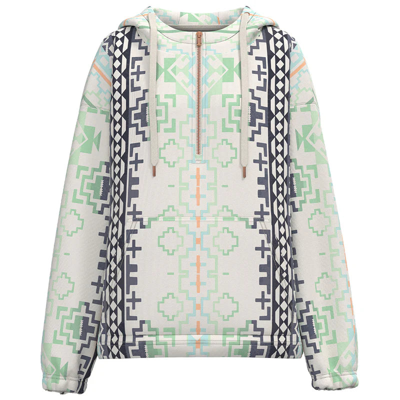 "Mazatlan" Aztec/Cream w/Half Zipper Pullover Hoody