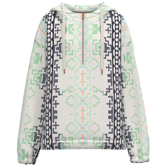 "Mazatlan" Aztec/Cream w/Half Zipper Pullover Hoody