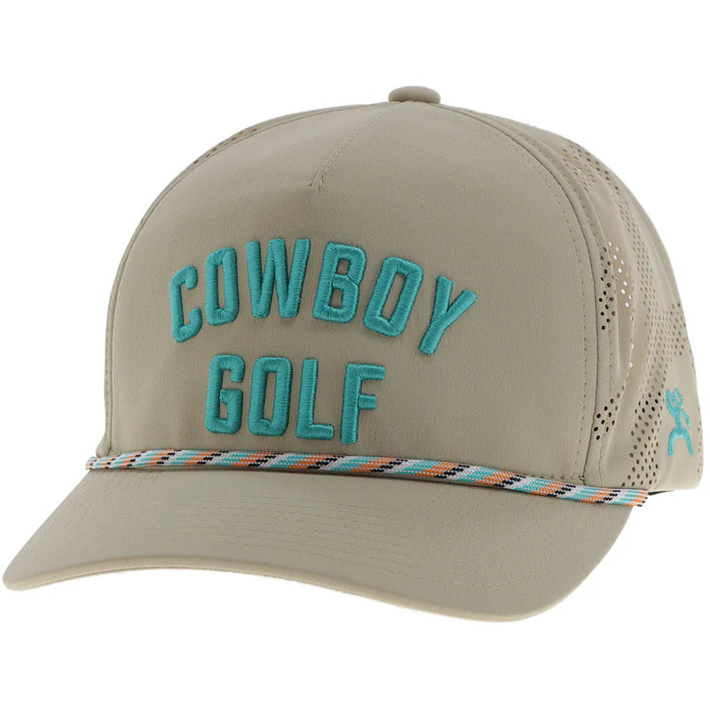 "Cowboy Golf" Hat Tan w/Teal Stitching