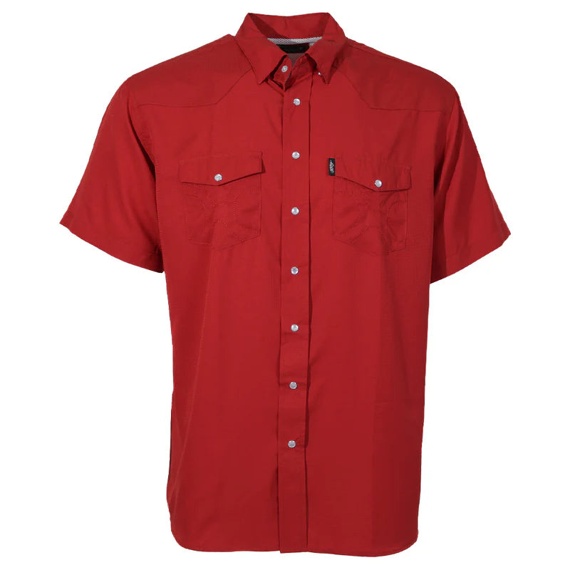 "Sol" Short Sleeve Pearl Snap Shirt Red