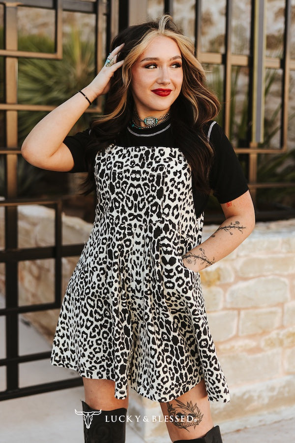 Light Leopard Overall Romper With Side Pockets