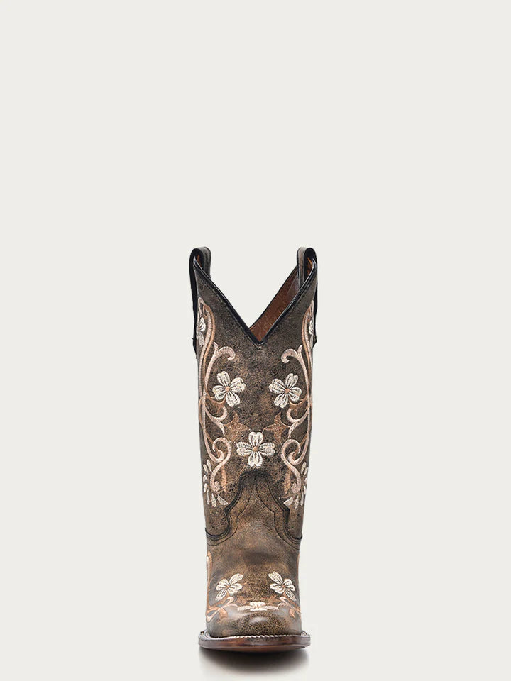 L5241 - WOMEN'S FADED BLACK MULTI COLOR FLORAL EMBROIDERY SQUARE TOE CIRCLE G COWBOY BOOT