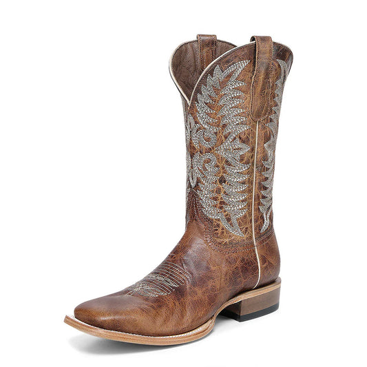 Circle G MN Tan embroidery wide sq toe