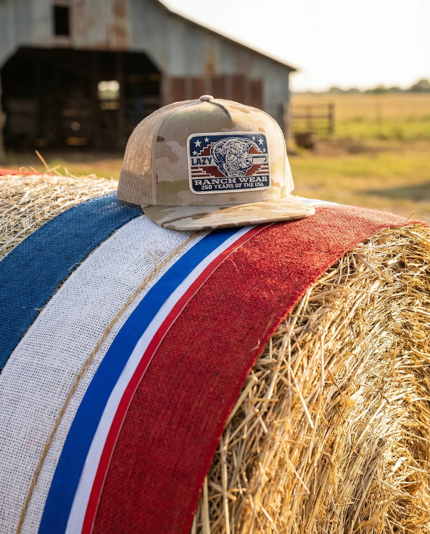 Lazy J Ranch Camo & Tan Freedom Classic Five Panel Trucker Hat