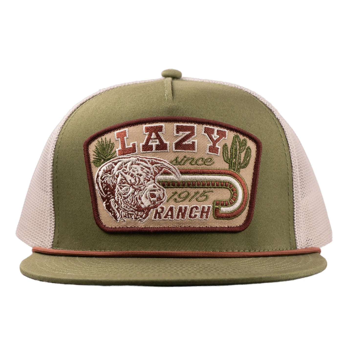 Lazy J Ranch Olive & White Brewster Classic Rope Trucker Hat