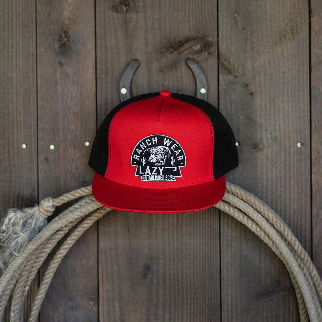 Lazy J Ranch Red & Black Arrowhead Classic Five Panel Trucker Hat
