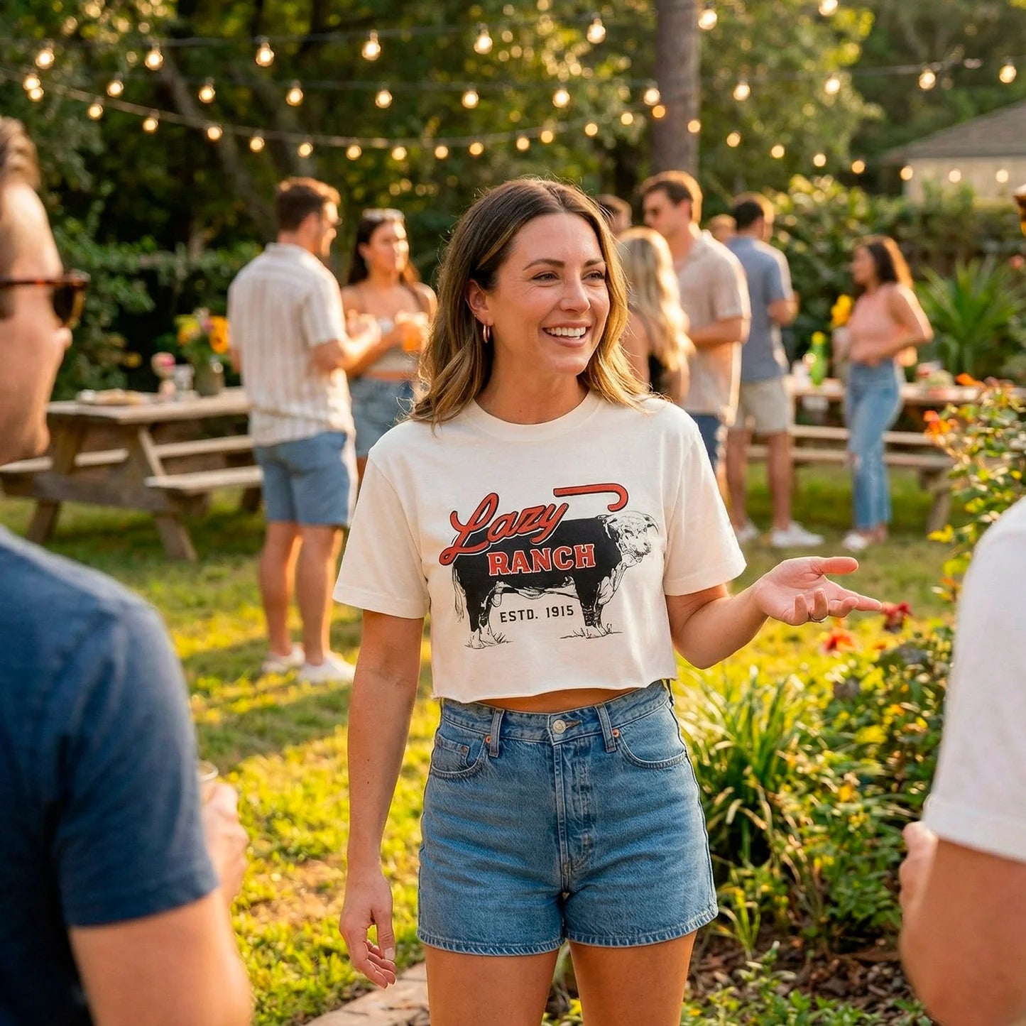 Lazy J Ranch Women's Beefmaker Cropped Short Sleeve T-Shirt - White