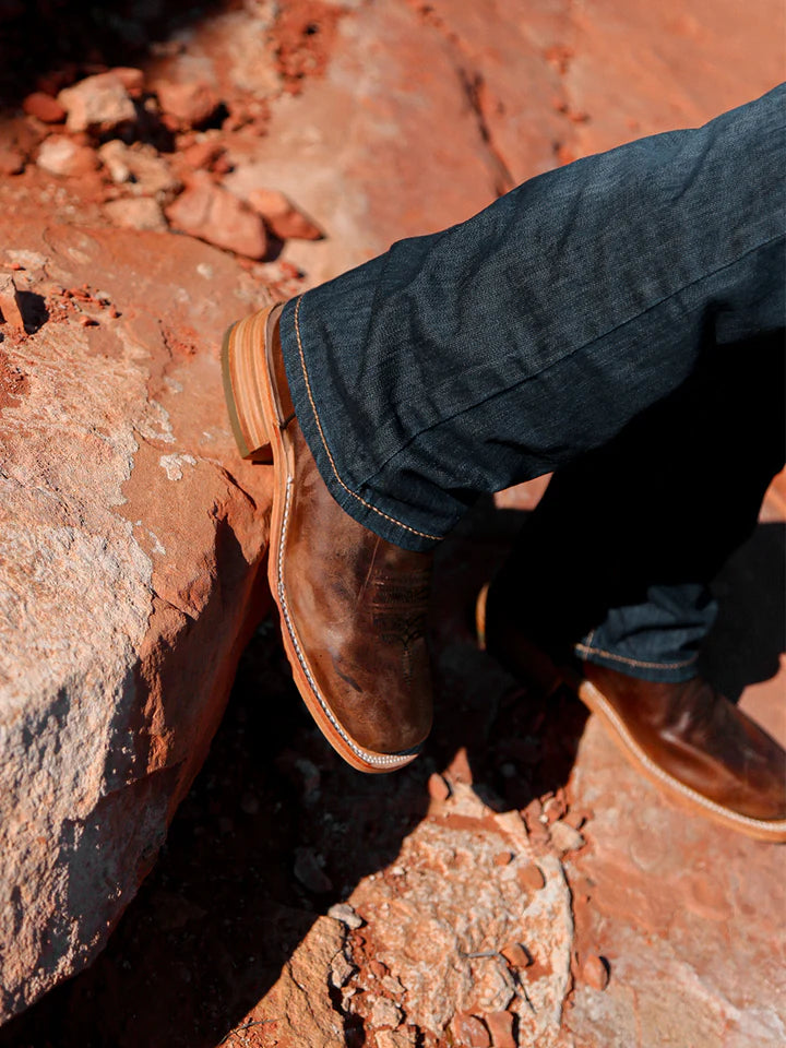MEN'S EMBROIDERY MOKA SQUARE TOE COWBOY BOOT
