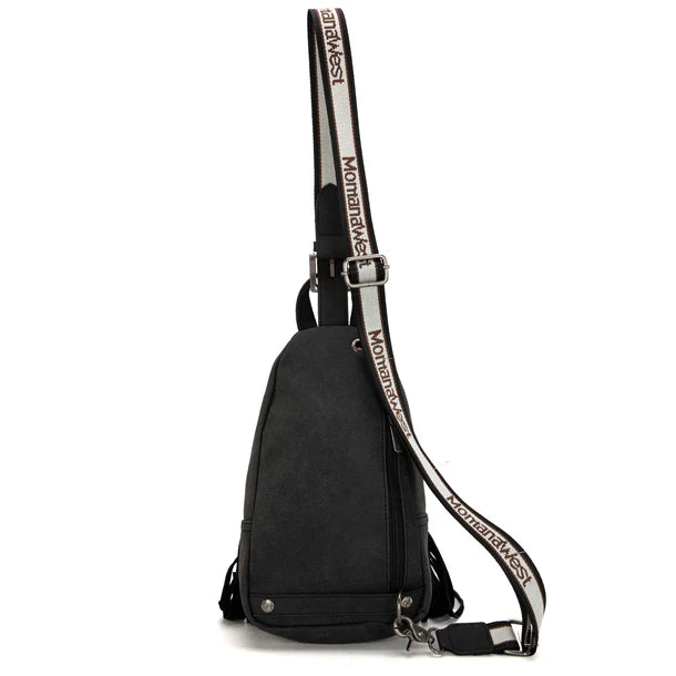 MW1276-S9110 Montana West Tooled Fringe Sling Bag - Black