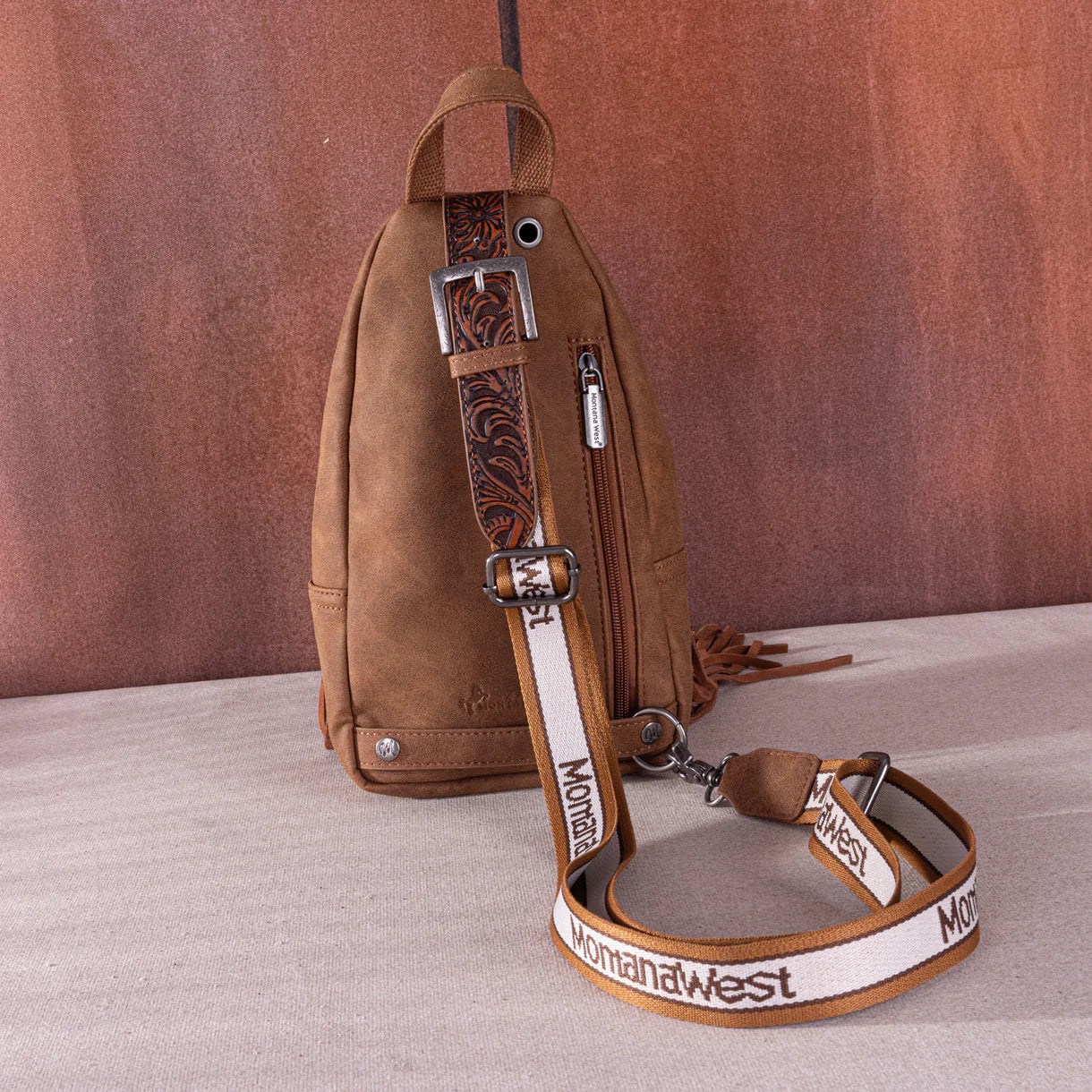 Montana West Tooled Fringe Sling Bag - Brown