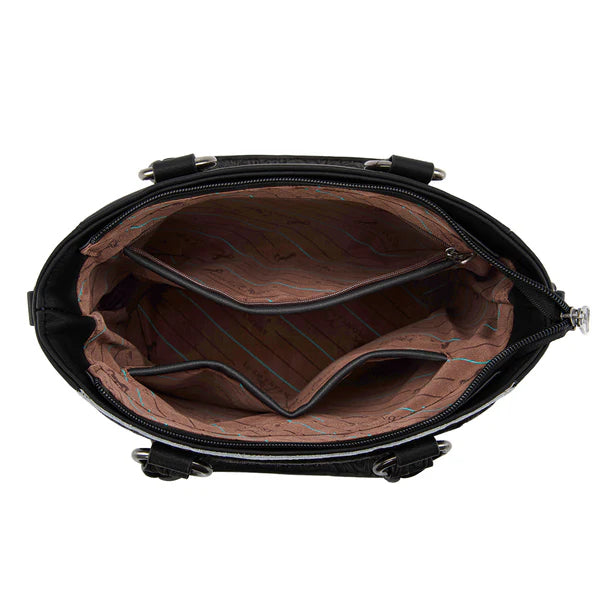 MW1358G-8120 Montana West Hair-On Hide Concealed Carry Tote Bag with Tooled Strap - Black
