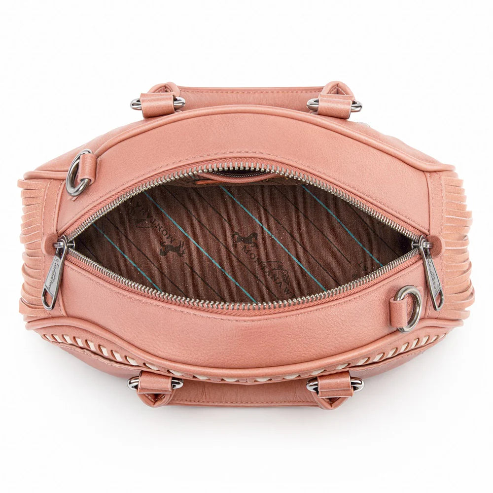 Floral Fringe Dome Satchel Bag - Dark Pink