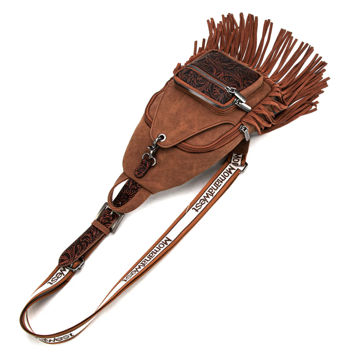 Montana West Tooled Fringe Sling Bag - Brown