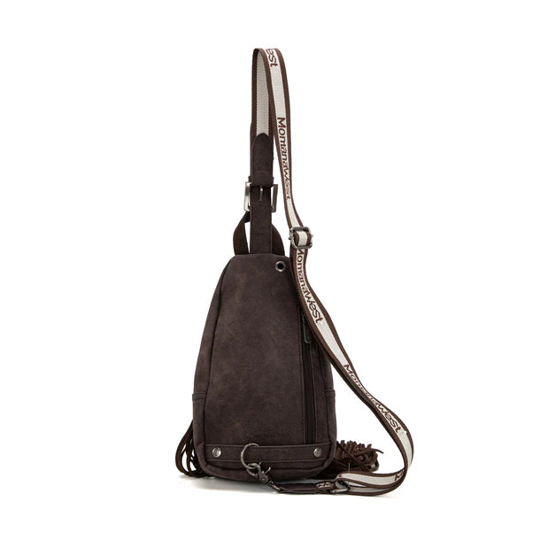 MW1276-S9110 Montana West Tooled Fringe Sling Bag - Coffee