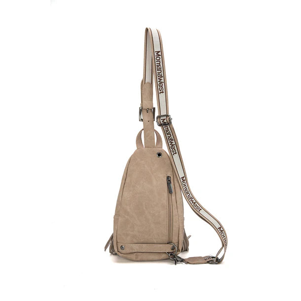 MW1276-S9110 Montana West Tooled Fringe Sling Bag - Tan