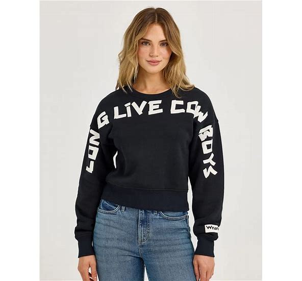 Wrangler Retro Long Sleeve Crop Top Sweatshirt LONG LIVE COWBOYS