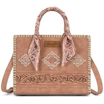 Wrangler Whipstitch Pink Satchel/Crossbody Bag W/ Scarf Handle
