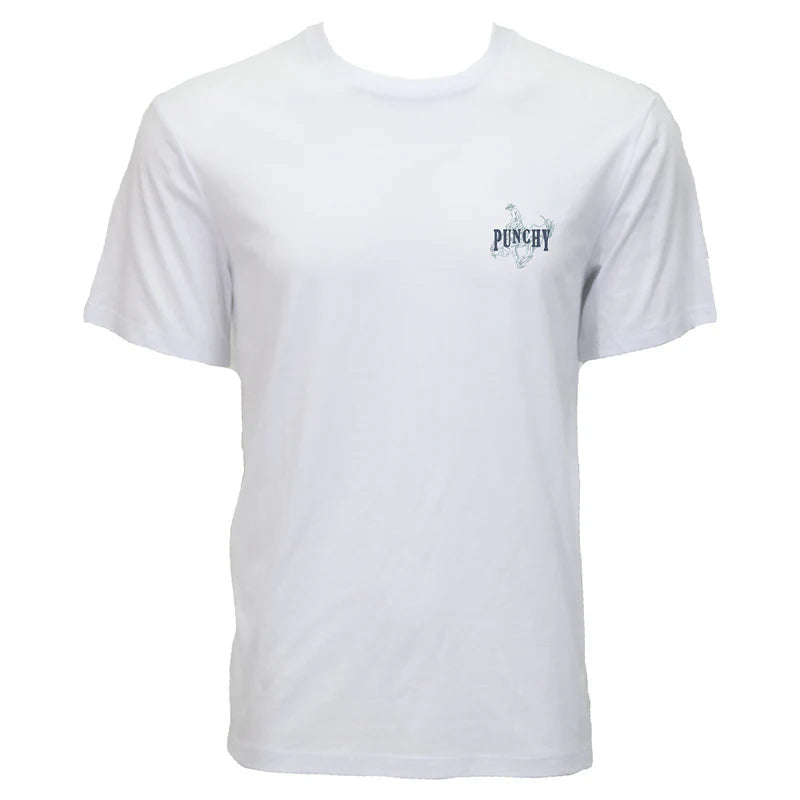 "Punchy Rodeo" White w/Navy & Light Blue Logo T-shirt