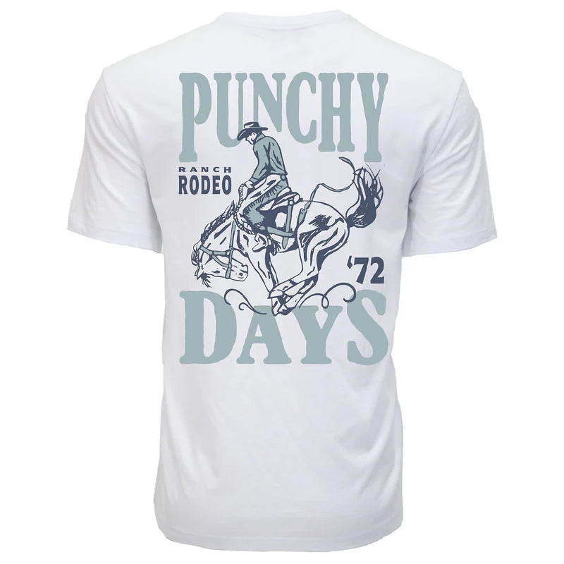 "Punchy Rodeo" White w/Navy & Light Blue Logo T-shirt