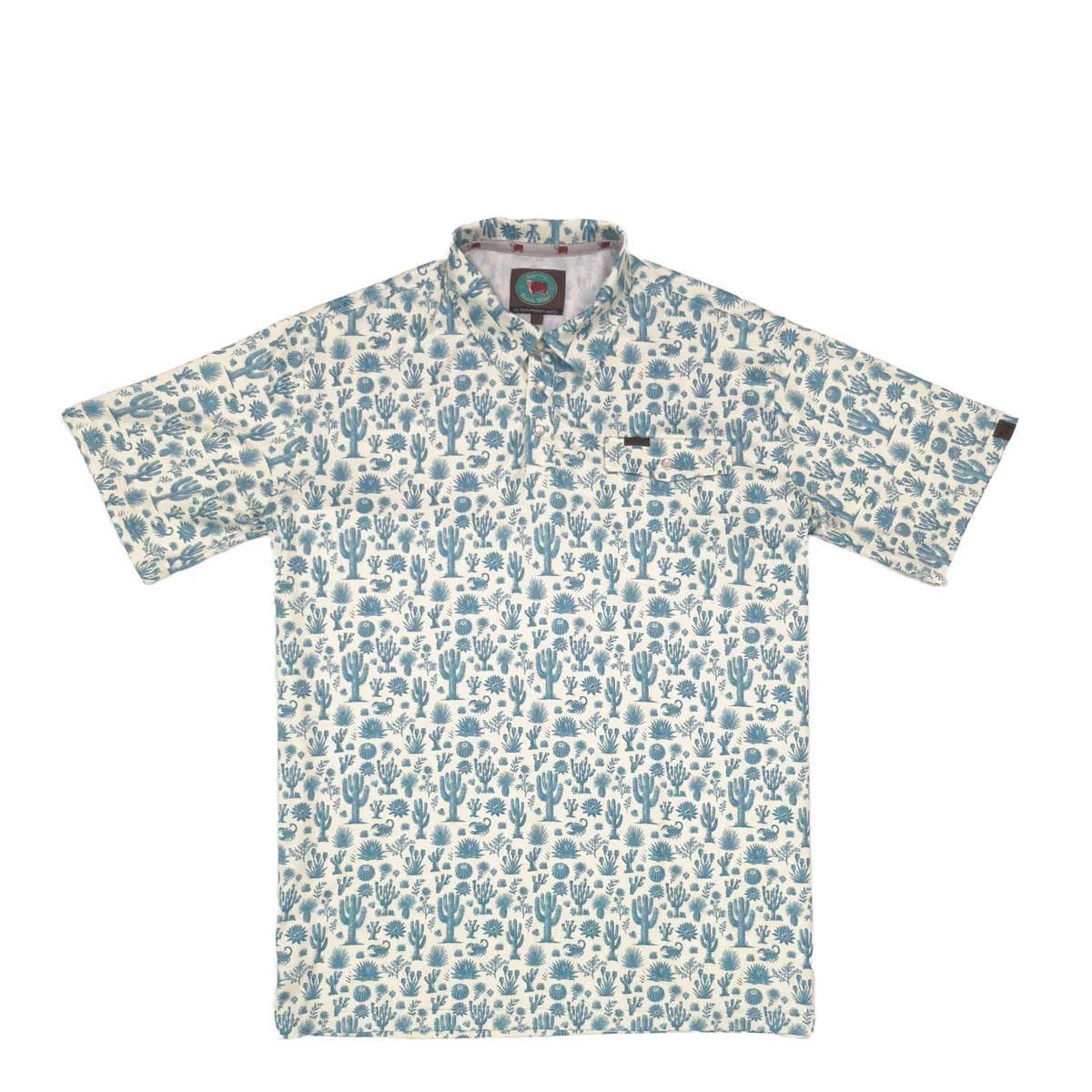 Lazy J Pearl Snap Polo - Blue Cactus Print