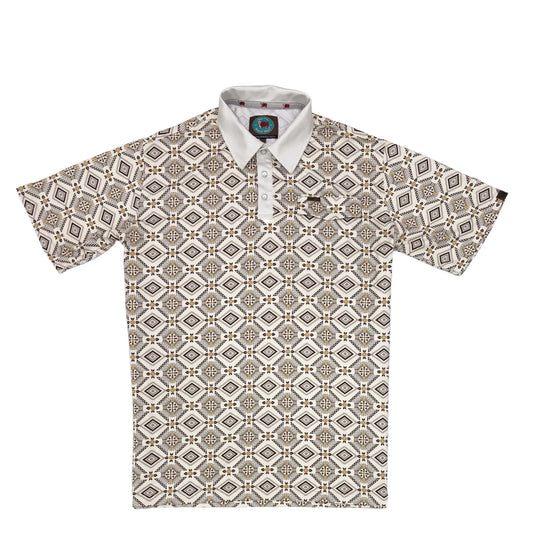 Lazy J Pearl Snap Polo - Tan Diamond Print