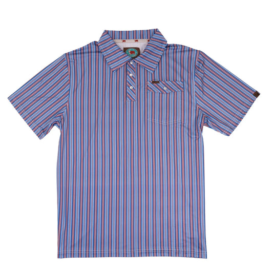 Lazy J Pearl Snap Polo - Blue & Red Stripe