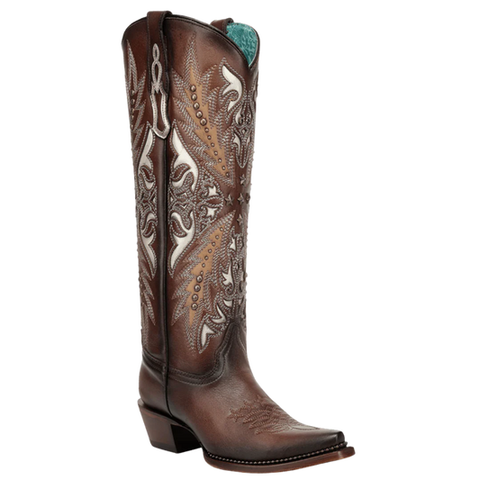 Corral Ladies Brown Inlay & Embroidery Metallic Welt Tall Western Boot A5059