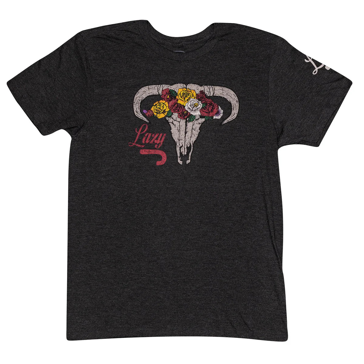 Lazy J Ranch Skull & Flowers Short Sleeve T-Shirt - Dark Grey