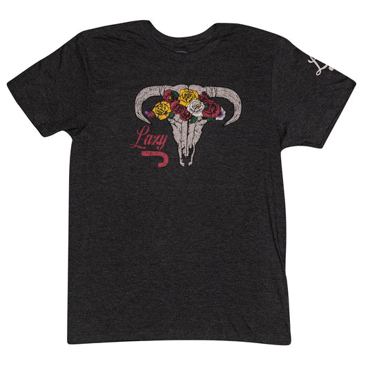 Lazy J Ranch Skull & Flowers Short Sleeve T-Shirt - Dark Grey