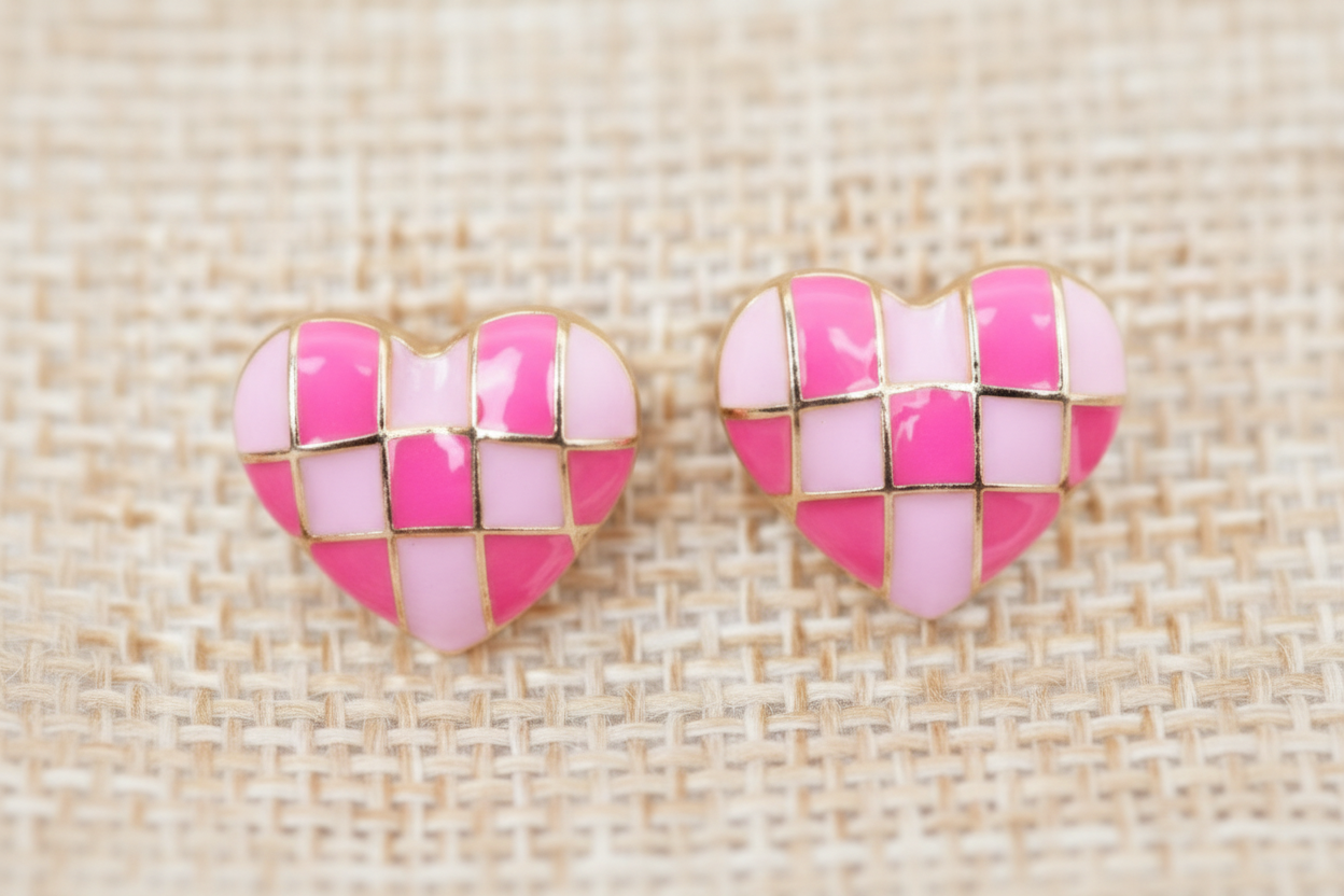 Pink Heart Stud Earrings